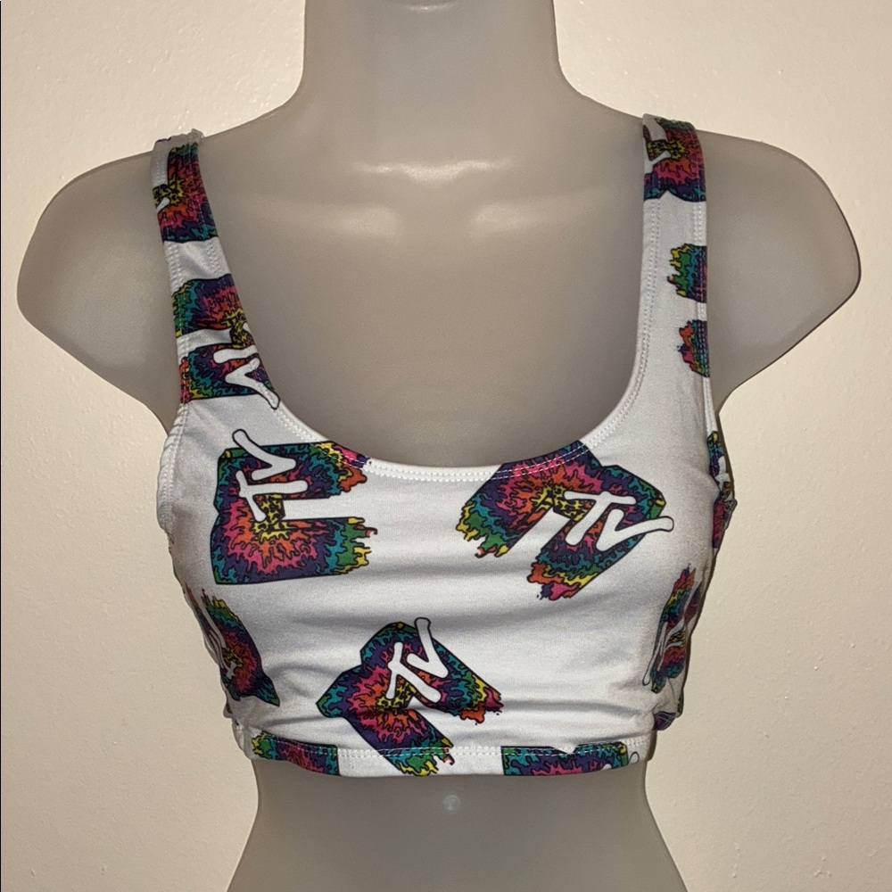 MTV White Crop Top with Colorful Logo